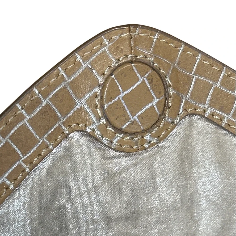 Jasper &‎ Jeera Leather Envelope Clutch Tan Silver Metallic Grid Evening Bag